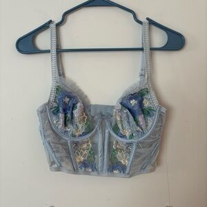 for love & lemons blue, green and yellow lace floral bralette lingerie top.🩵